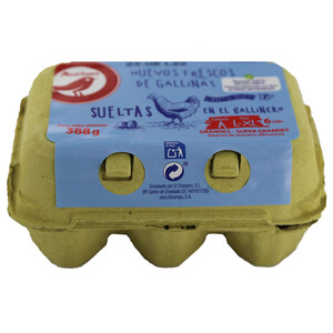 Imagen de AUCHAN Huevos de gallinas sueltas en el gallinero clase L - XL y cat. A 6 uds. Producto Alcampo