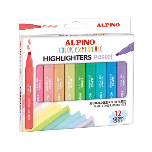 Estuche de 12 subrayadores pastel color experience, ALPINO.