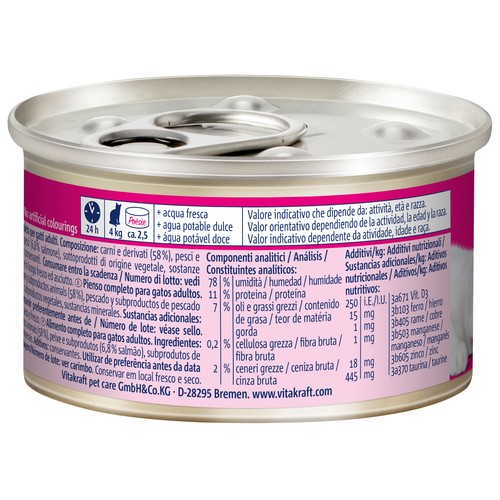 VITAKRAFT Alimento húmedo completo gatos adultos, salmón POESIE MOUSSE VITAKRAFT 85 g.