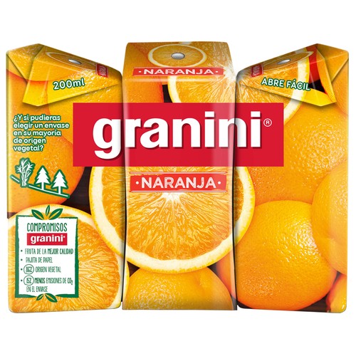Néctar de naranja GRANINI minibrik pack 3 uds x 20 cl.