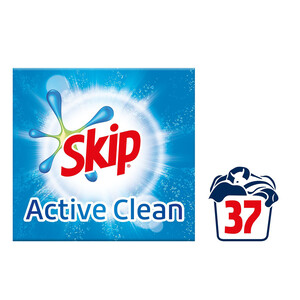 SKIP Active Clean Detergente en polvo para lavadora con aceleradores de lavado 2,22 kg. 37 lav.