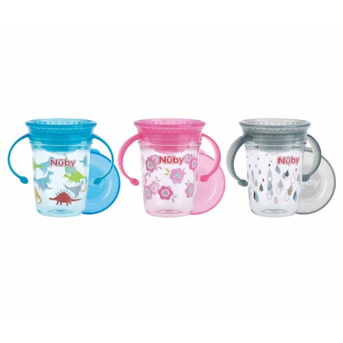 Taza evolutiva infantil con asas, 240ML, rosa, NUBY.