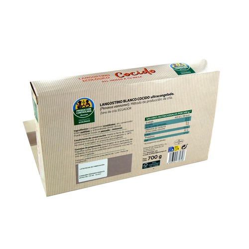 ALCAMPO CULTIVAMOS LO BUENO ECOLÓGICO  Langostino blanco 35 / 45 cocido, ecológico y ultracongelado  (P.N. 700g)