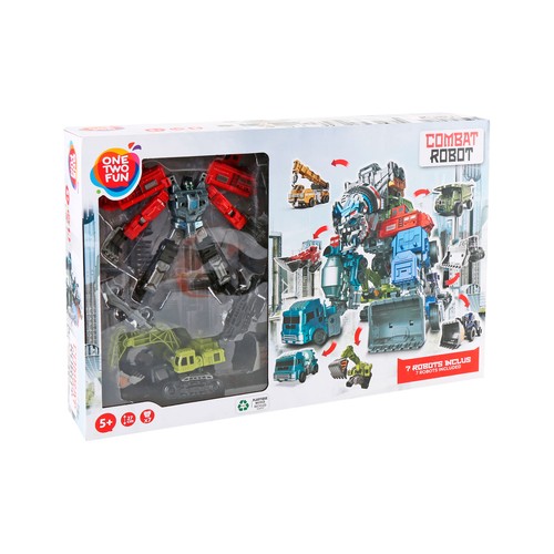 Vehículo Combat Robot de 27cm, incluye 7 robots, +5 años, ONE TWO