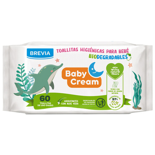 BREVIA Toallitas humedas y biodegradables para bebé BREVIA Baby cream 60 uds.