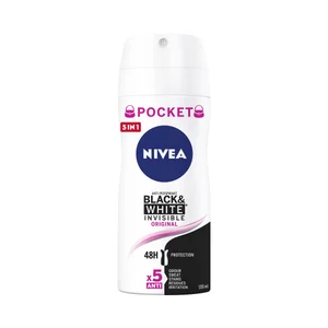 NIVEA Black & white invisible original Desodorante en spray para mujer con protección anti transpirante hasta 48 horas 100 ml.