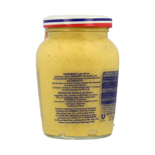 GREY POUPON Mostaza de Dijon al vino blanc frasco de 215 gramos.