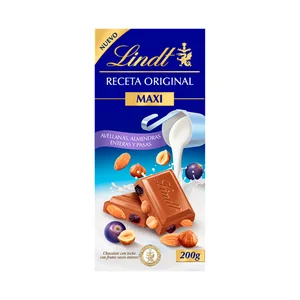 LINDT Chocolate leche, avellanas y pasas 200 g.