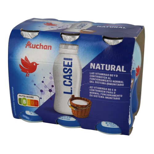 AUCHAN Leche fermentada con Lcasei y sabor natural 6 x 100 g. Producto Alcampo