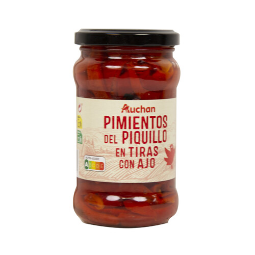 Pimientos del Piquillo al ajillo en tiras PRODUCTO ALCAMPO frasco de 220 g.