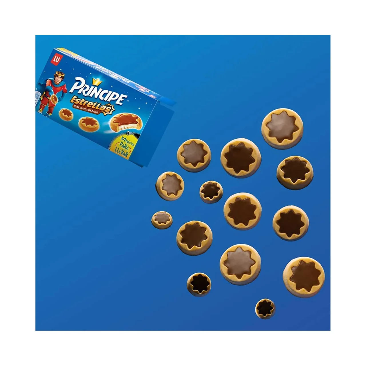 Estrellas Galletas rellenas de crema de leche y cubiertas de chocolate con leche 222 g.