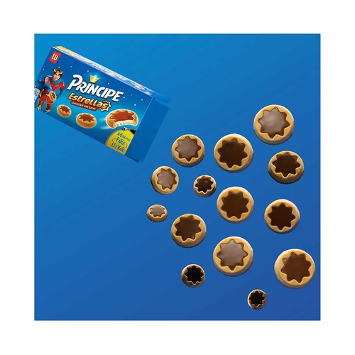 PRÍNCIPE Estrellas Galletas rellenas de crema de leche y cubiertas de chocolate con leche 222 g.