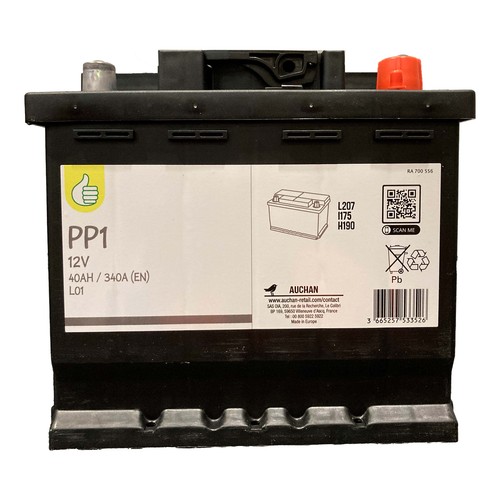 Batería de coche 40Ah, arranque 340A, 12V, ALCAMPO