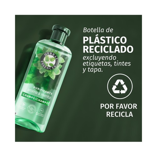 HERBAL ESSENCES Champú purificante con aroma a menta, para todo tipo de cabellos 350 ml.