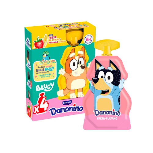DANONINO Leche fermentada con fresa y plátano, calcio y vitamina D 4 x 70 g.