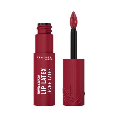 RIMMEL Thrill seeker lip latex tono 450 Majesty Barra de labios líquida acabado brillo latex 3D.