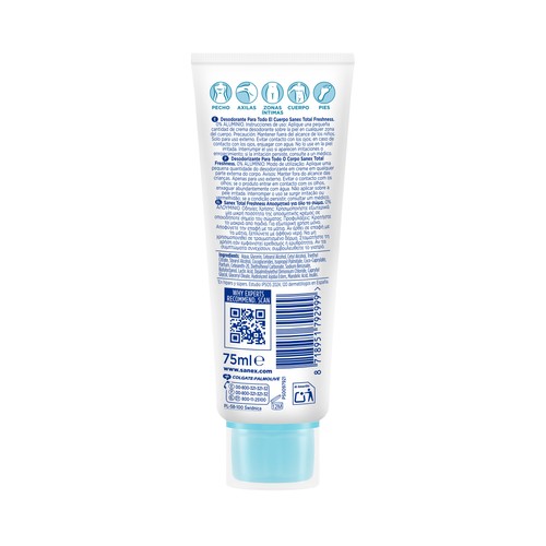 SANEX Total freshness Desodorante en crema unixex para todo el cuerpo (manos, axilas, zonas íntimas ...) 75 ml.