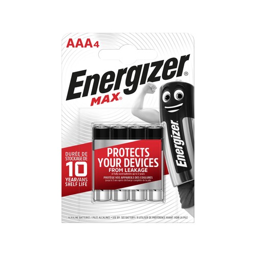 Pack de 4 pilas alcalinas AAA, LR03, 1,5V, ENERGIZER Max.