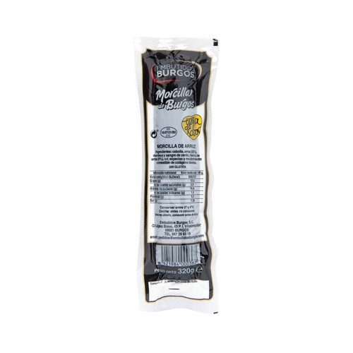 EMBUTIDOS BURGOS Morcilla de arroz (Burgos), envasada al vacio 320 g.