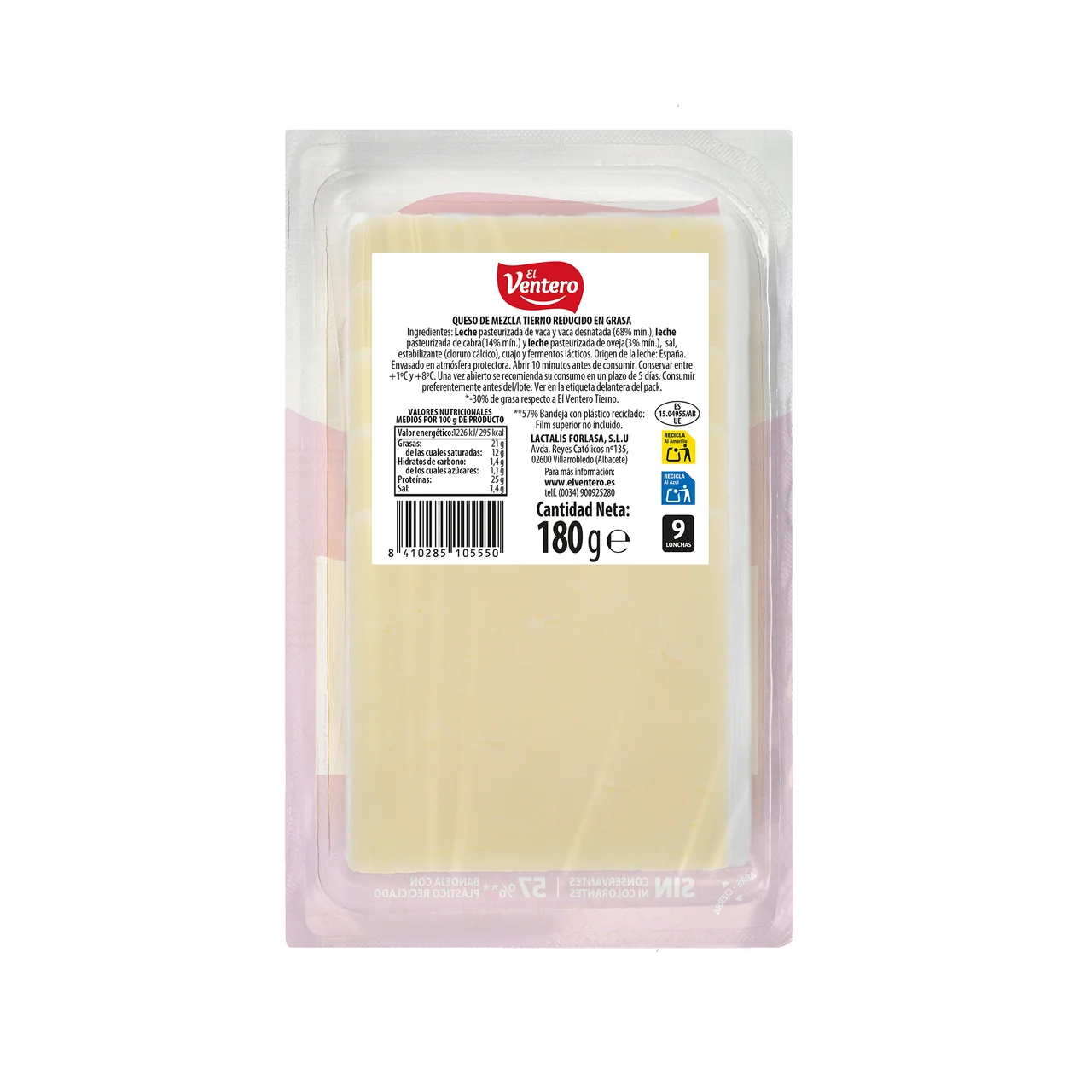 Queso tierno light en lonchas 180 g.