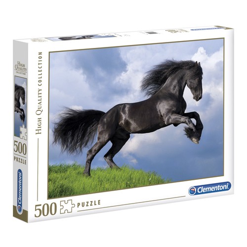 Puzzle caballo negro con 500 piezas, High Quality Collection CLEMENTONI.