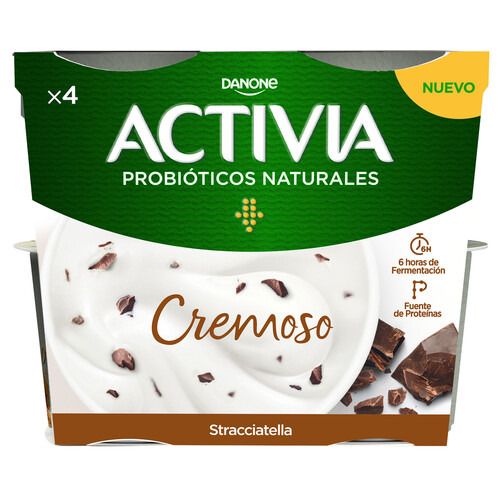 ACTIVIA Bífidus cremoso con 6 horas de fermentación y stracciatella ACTIVIA de Danone 4 x 115 g.