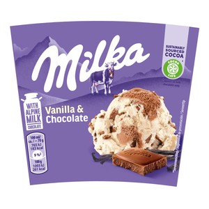 Milka Tarrina de Helado de Vainilla con Trozos y Chocolate con Leche 425 Ml.
