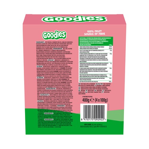 GOODIES Bolsita (pouch) de fruta (fresa y manzana), a partir de 9 meses 4 x 100 g.