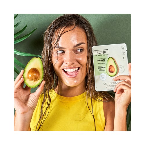 IROHA NATURE Mascarilla facial tisú, hidratante con aguacate y ácido Hialurónico.