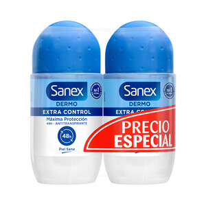 Imagen de SANEX Dermo extra control Desodorante roll-on para mujer con protección antitranspirante hasta 48 horas 2 x 50 ml.