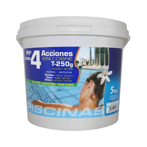 AB PQ Cloro 4 Acciones en tabletas de 250 g. Sin sulfato de cobre. 5 KG