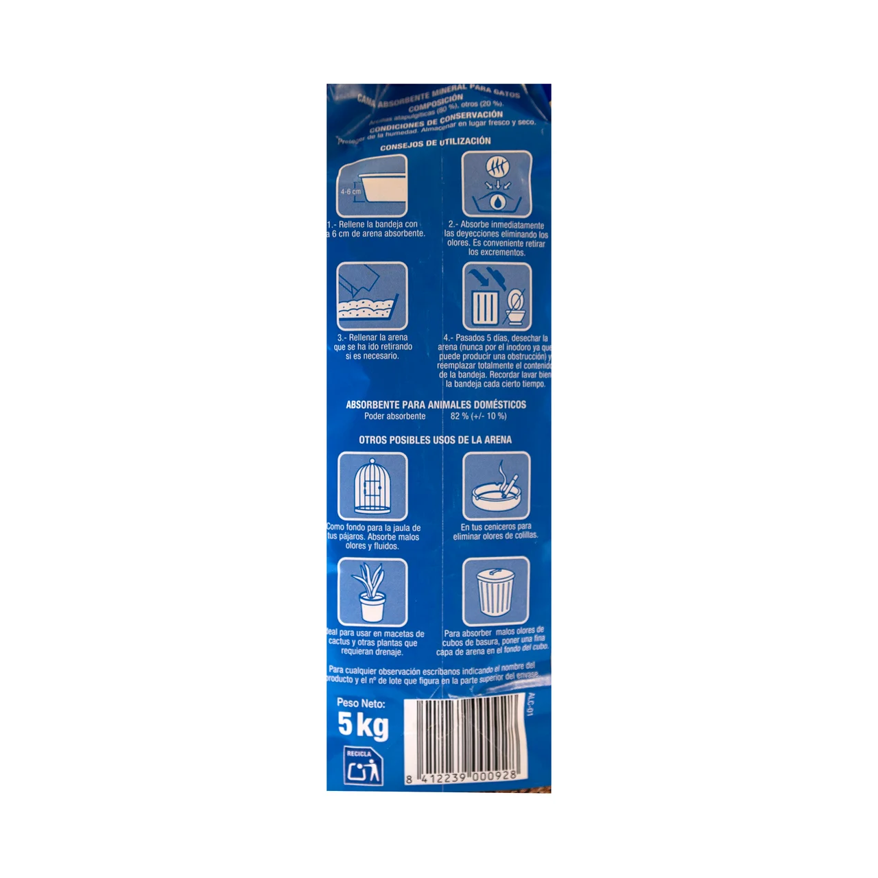 PRODUCTO ALCAMPO Arena absorbente para gatos 5 kg.