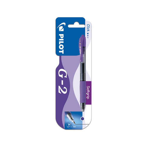 Bolígrafo grip suave punta retráctil mediana tinta de gel, escritura suave color violeta PILOT G-2.