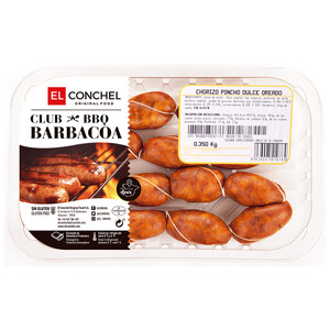 Imagen de Bandeja con chorizos de pincho, dulce y oreados, sin gluten y especiales para barbacoa EL CONCHEL 350 g