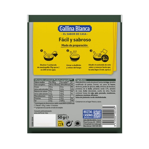 GALLINA BLANCA Salsa de pimienta verde sobre de 50 g.