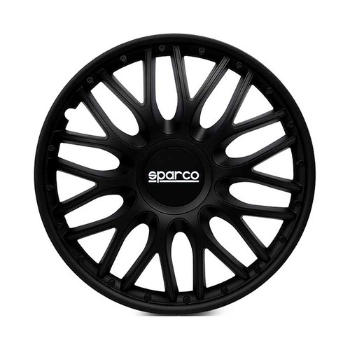Juego de 4 tapacubos SPARCO ROMA para ruedas de 16", color negro.