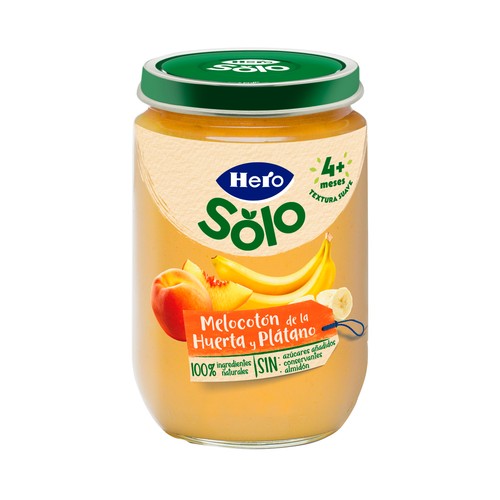 HERO Solo Tarrito de fruta (melocotón de la huerta y plátano), textura sueave, a partir de 4 meses 190 g.