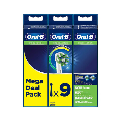 Pack de 9 recambios de cepillo dental eléctrico ORAL-B Cross Action EB50RB-9.