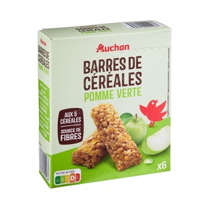 PRODUCTO ALCAMPO Cereales en barrita con trozos de manzana verde pack de 6 uds. de 21 gr.