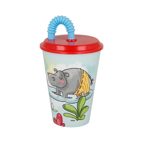 Vaso con pajita diseño animales, 0,43 litros STOR.