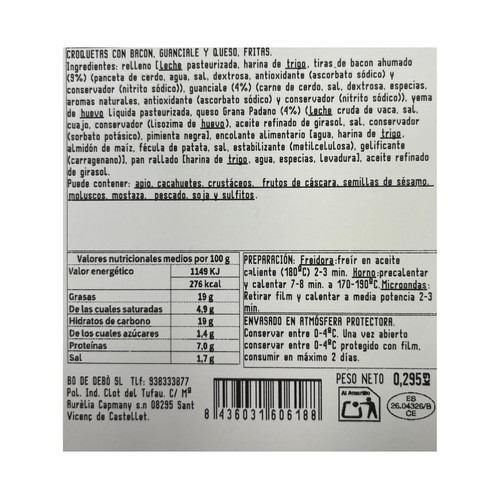 BO DE DEBÓ Croquetas fritas de carbonara con guanciale 10 uds. 295 g. 