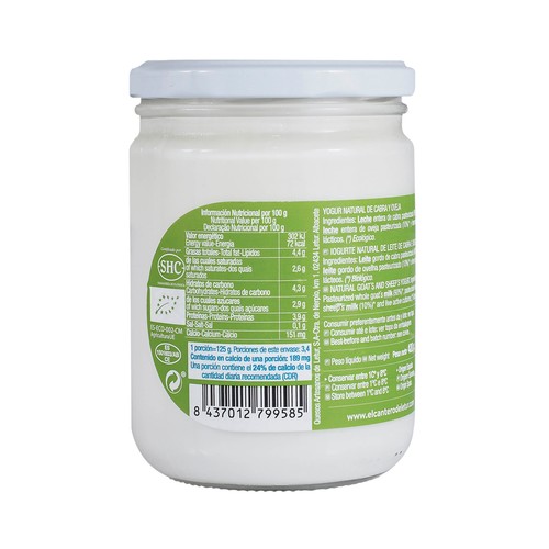 CANTERO DE LETUR Yogur de cabra ecológico CANTERO DE LETUR 420 gr.