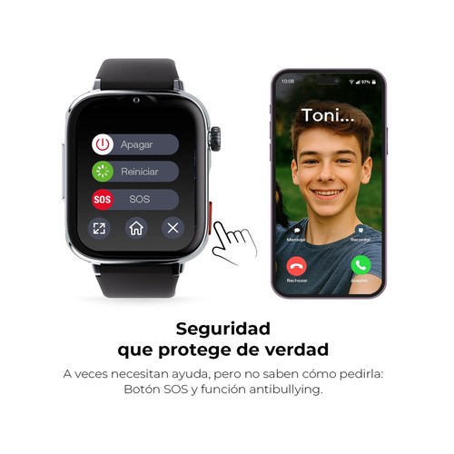Smartwatch SAVEFAMILY SaveWatch Plus 2, Esfera Negra, Correa de Silicona Negra".
