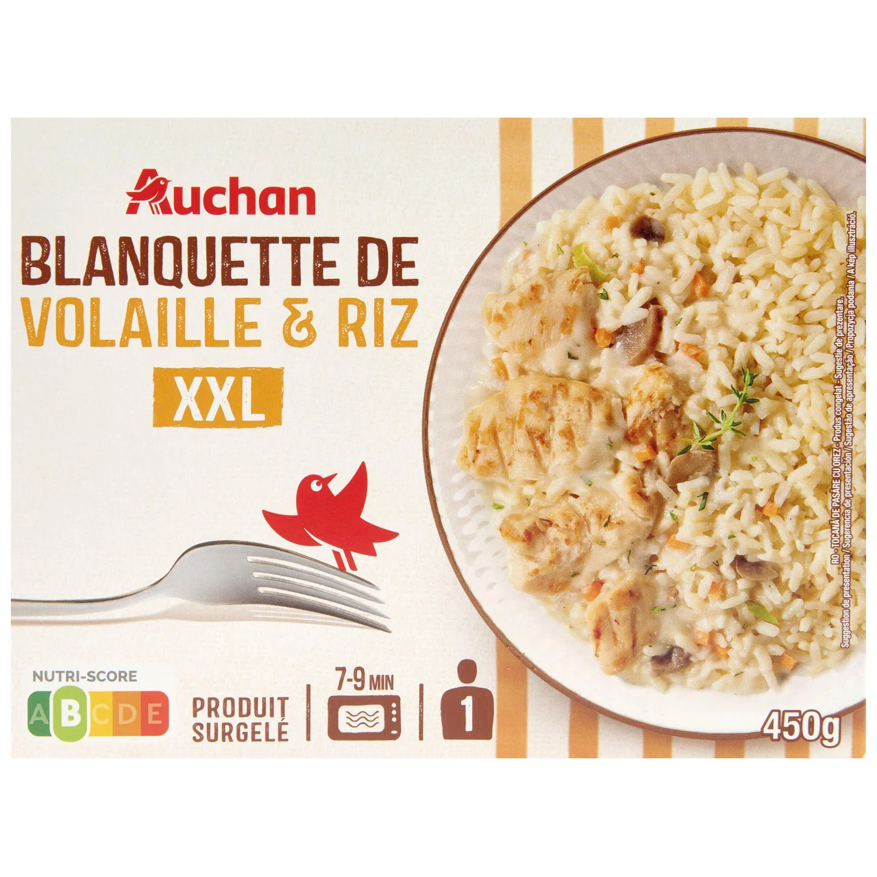 AUCHAN Arroz cocido con pollo asado en salsa de champiñón 450 g Producto Alcampo.