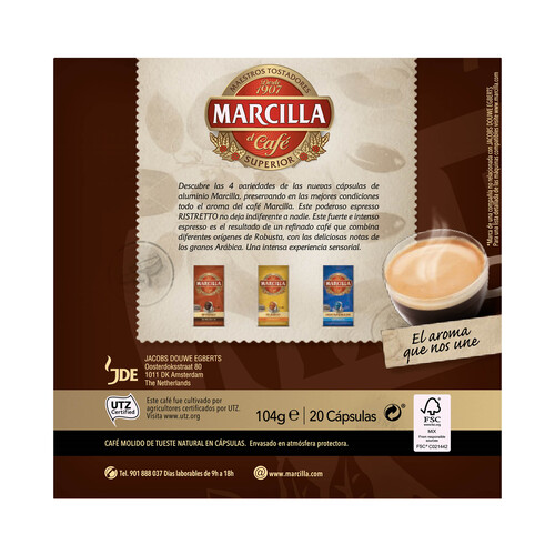MARCILLA Café en cápsulas Ristretto I12, 20 uds.
