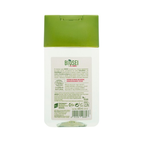 Champú purificante con un 98% de ingredientes de origen natural BIOSEI 400 ml.