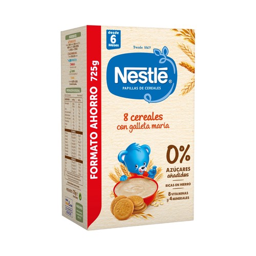 NESTLÉ Papilla de 8 cereales con galleta María a partir de 6 meses NESTLÉ 725 g.
