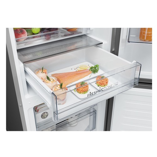 Frigorífico combi 185cm HAIER HDPR3620CNPK INOX, NO FROST, clasificación energética: C, H: 205cm, A: 59,5cm, F: 66,7cm, capacidad total: 409L.