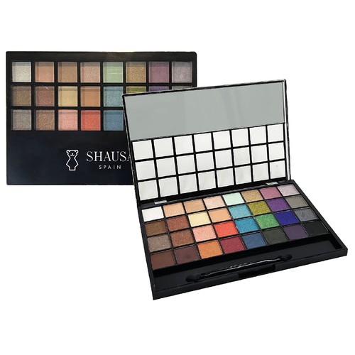 SHAUSA Paleta con 32 sombras de ojos de diferentes colores, con aplicador y espejo.