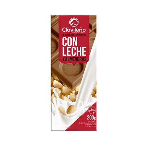 CLAVILEÑO Chocolate extrafino cn leche y almendras 200 g.